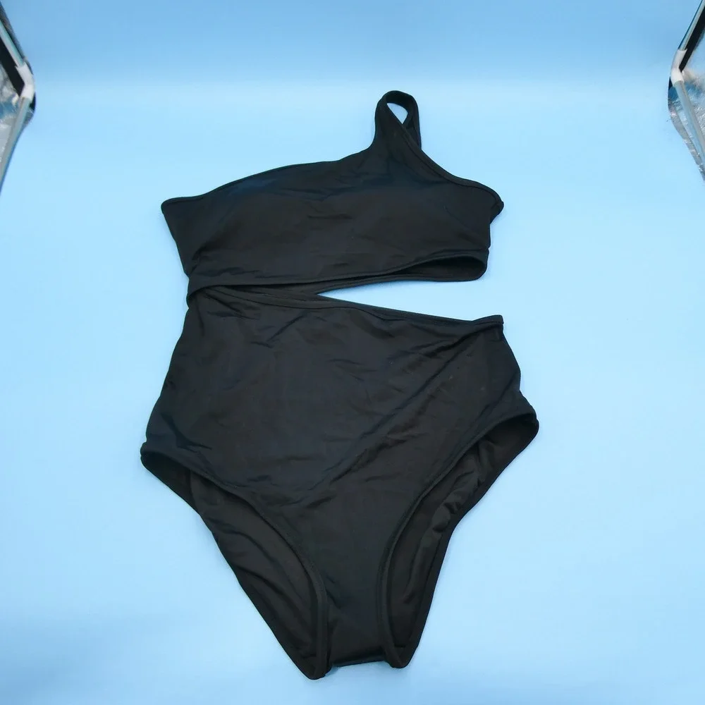 Victorias Secret One Piece Swimsuit Women XL Cutout One Shoulder Black Polyamide